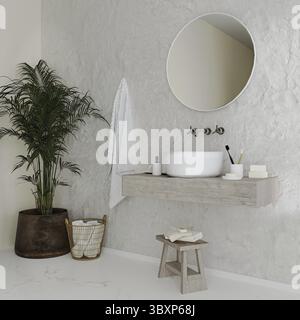 Modern bathroom interior with furniture, 3d rendering Stock Photo