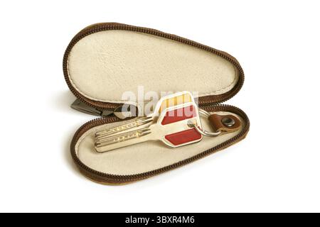 Leather case for keys on a white background Stock Photo