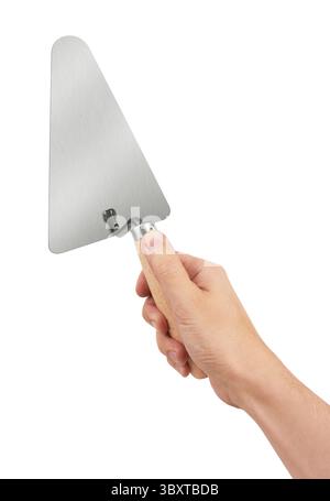 Trowel in hand, isolated on white background Stock Photo
