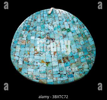 Turquoise Mosaic on Shell, 1960, Turquoise from Nevada Mine, USA Stock Photo