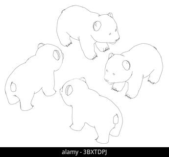 Four Panda are standing in a line. They are all white and have no markings. The Panda are looking in different directions, with one looking to the lef Stock Vector