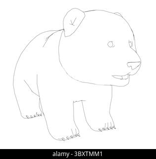 A Panda is drawn in black and white. The Panda is standing on its hind legs and has its mouth open Stock Vector