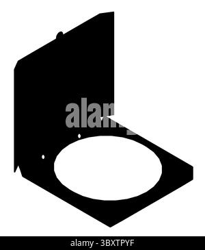 A black and white silhouette of a Pizza in box. Isometric view Stock Vector