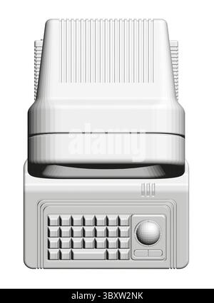 A white computer keyboard and mouse are displayed in a black and white image. The keyboard has a black and white design, while the mouse is also white Stock Vector