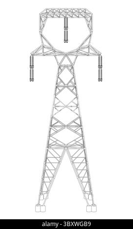 A tall power tower with a lot of lines and wires. The tower is very tall and has a lot of wires coming out of it Stock Vector