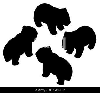 Four Panda are standing in a circle. The Panda are black and white. The image has a playful and whimsical mood. Isometric view Stock Vector