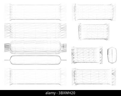 A set of different Snack are drawn in black. The Snack are all same sizes and are arranged in a grid. The Snacks are all rectangles Stock Vector