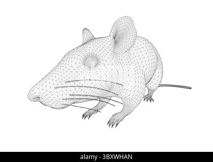A rat is shown in a black and white drawing. The rat is laying down on the ground Stock Vector
