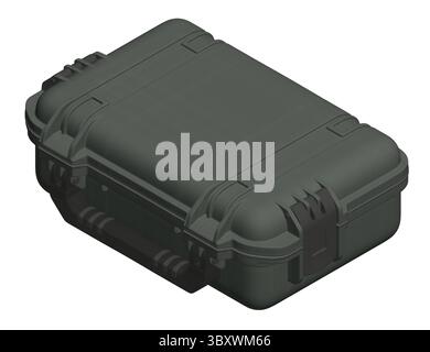 A black case with a handle. The case is made of plastic and is rectangular in shape. Isometric view Stock Vector