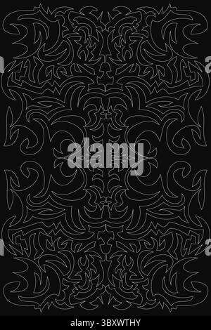 A black and white image of a patterned design. The design is intricate and detailed, with many different shapes and lines. Scene is one of elegance an Stock Vector