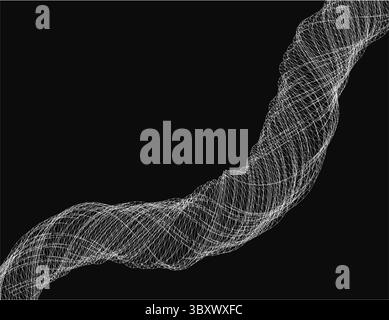 A black and white image of a long, curvy line. The line is made up of small dots, giving it a sense of movement and energy. The image is abstract and Stock Vector