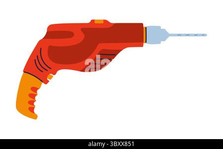 Construction electric screwdriver simple cartoon vector illustration. Modern repair stylized tool for builder mechanic, plumber, carpentry service. Tool construction sign professional Stock Vector