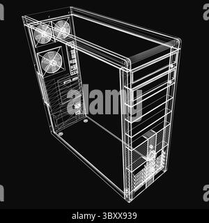 System unit. Computer wireframe on a black background. Vector ...
