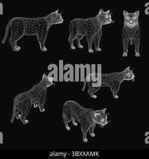 Wireframe Cat White geometric shapes on a wireframe wave patterned background vector ...