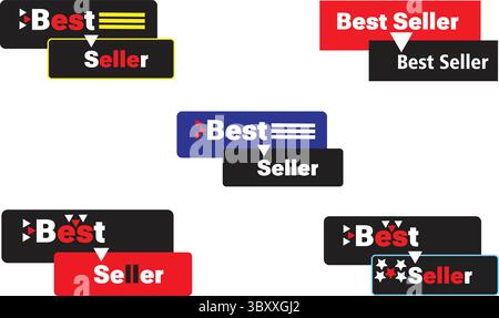 Modern best seller label set vector with black red white badges for product promotion or ranking tag Stock Vector