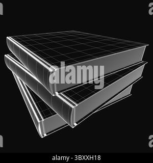 A neat stack of white books with the top one slightly tilted, standing out against a black background. The 3D model features clean edges and a minimal Stock Vector