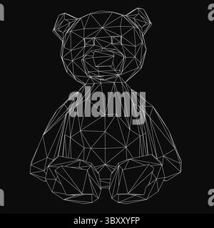 A black and white geometric toy bear composed of various shapes and lines stands out against a dark background. The abstract design features clean ang Stock Vector