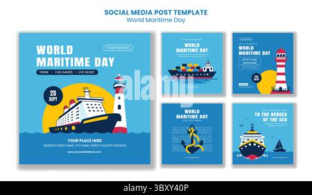 World Maritime Day Vector Illustration with Cartoon Template Background for Social Media Post Stock Vector
