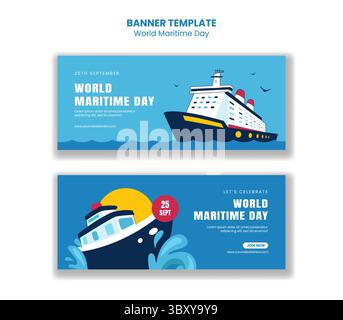 Maritime Day Celebration Social Media Horizontal Banner in Flat Cartoon Hand Drawn Style Stock Vector