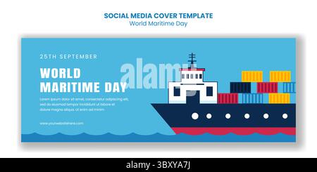 Social Media Cover Template for Celebrating World Maritime Day in Flat Cartoon Style Stock Vector
