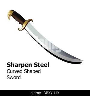 Sharpen Steel Curved Shaped Sword illustration vector-based drawing Stock Vector