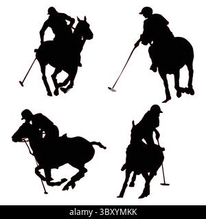 silhouette set of polo player e Stock Vector