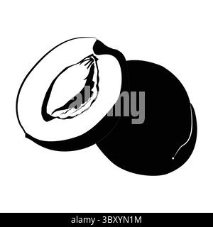 Silhouette stamp of apricot fruit slice. Vector graphics illustration Stock Vector