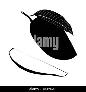 Single and sliced mango silhouette isolated on white background. mango icon vector illustration design Stock Vector