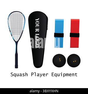 Squash Player Equipment Hand Drawn illustration vector-based drawing Stock Vector