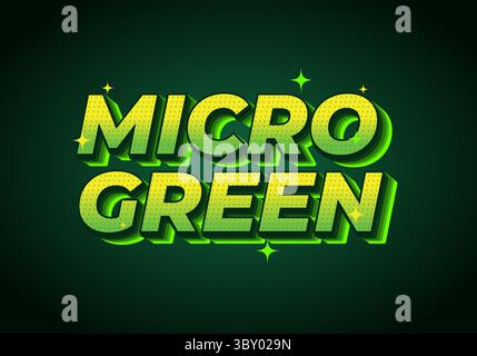 A vibrant and bold graphic design featuring the text MICRO GREEN in a 3D style. The letters are bright green with a dotted texture and a glowing effec Stock Vector