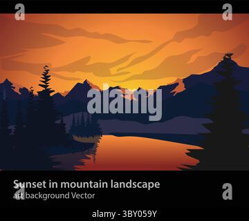 Sunset in mountain landscape art background Vector Stock Vector