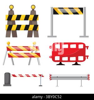 Traffic road repair barriers set safety barricade vector illustration Vol 01 Stock Vector