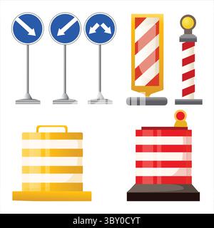 Traffic road repair barriers set safety barricade vector illustration Vol 03 Stock Vector