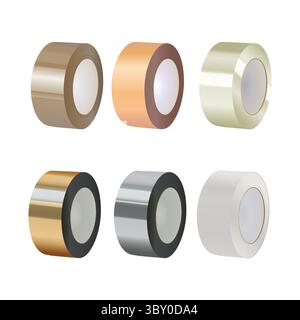 Transparent Adhesive Tape, Masking Tape, Packaging Brown Tape, Aluminum Waterproof Tape, Duct Tape, Funk Gold Reflective Heat Tape Illustration Hand D Stock Vector