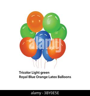 Tricolor Light green Royal Blue Orange Latex Balloons Illustration Stock Vector