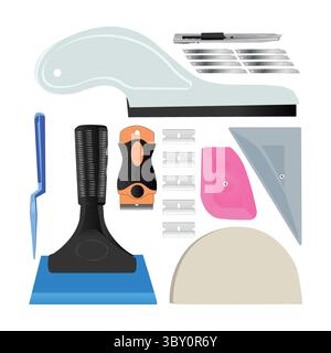 Vehicle Tint Squeegee PPF Tools Car Wrap Kit Vol 01 Stock Vector