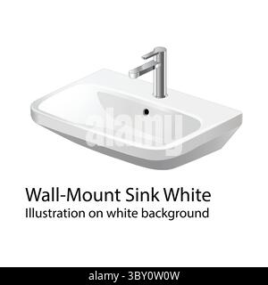 Wall-Mount Sink White Illustration on white background Vol 02 Stock Vector