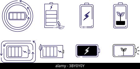 Battery charge icon set, collection icon battery eco, fast charger, and green charge illustration. vector illustration. Eps10 Stock Vector