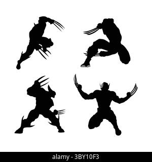 Wolverine black Silhouettes illustration on white background Vol 02 Stock Vector