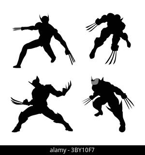 Wolverine black Silhouettes illustration on white background Vol 01 Stock Vector