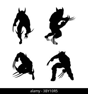 Wolverine black Silhouettes illustration on white background Vol 04 Stock Vector