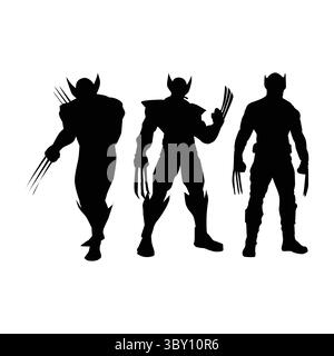 Wolverine black Silhouettes illustration on white background Vol 06 Stock Vector