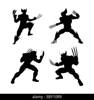 Wolverine black Silhouettes illustration on white background Vol 03 Stock Vector