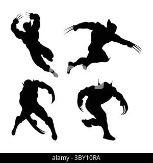 Wolverine black Silhouettes illustration on white background Vol 07 Stock Vector