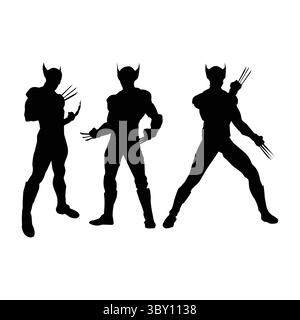 Wolverine black Silhouettes illustration on white background Vol 09 Stock Vector
