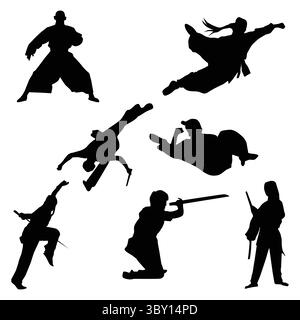 Wushu Player black silhouette vector illustration Stock Vector Image
