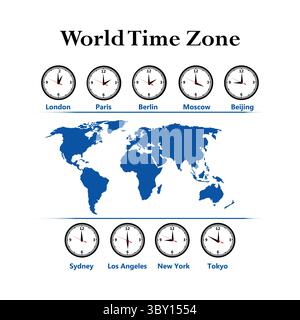 World time Zone Illustration vector-based drawing on white background vol 01 Stock Vector