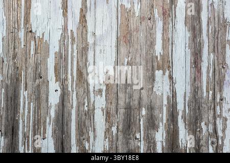 Background from an old and worn plank wall with peeling paint Stock Photo