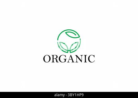 Organic Nature Logo Green Leaf Foliage Circle Linear Icon Sign Symbol Stock Vector