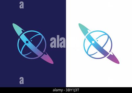 Planet Saturn Logo Global Tech Business Modern Network Communication Connection Stock Vector